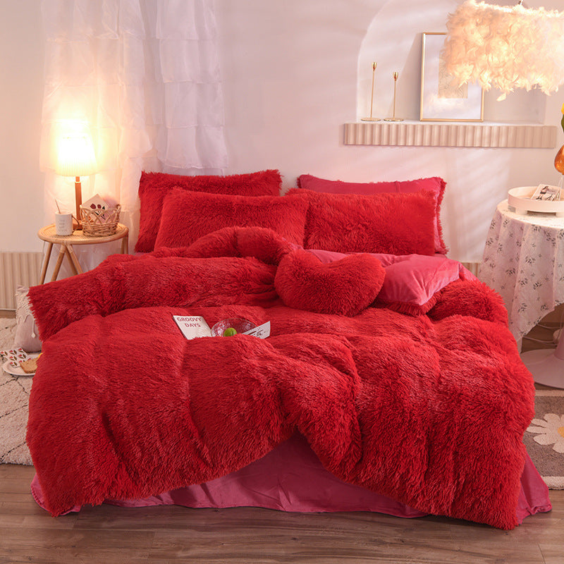 Mink Velvet Four-Piece Bedding Set - Coral Velvet Winter Duvet Cover