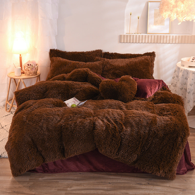 Mink Velvet Four-Piece Bedding Set - Coral Velvet Winter Duvet Cover