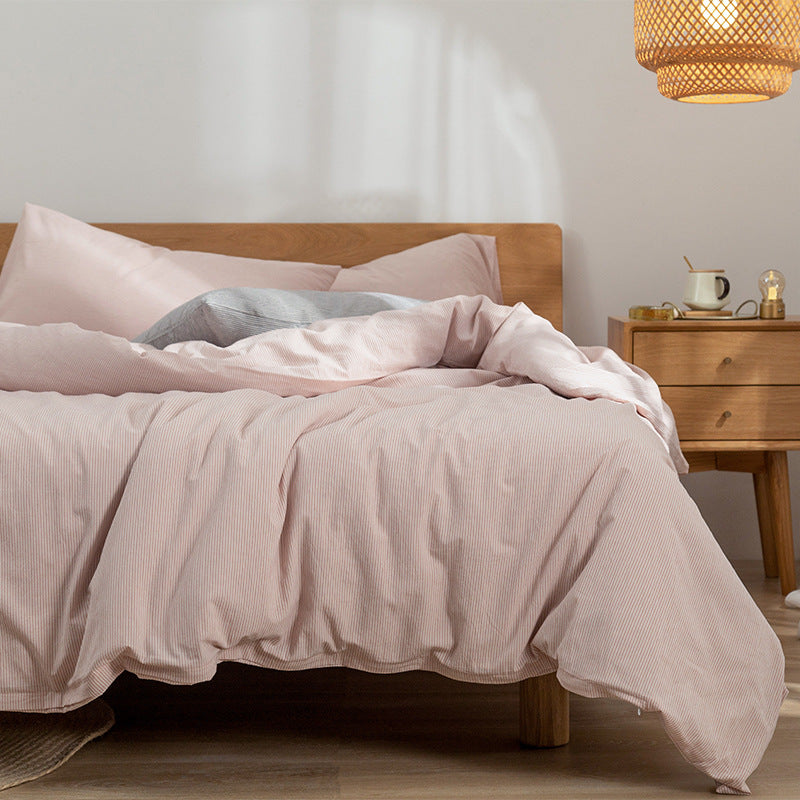 Japanese-Style Washed Cotton Bedding Set - 100% Pure Cotton Four-Piece