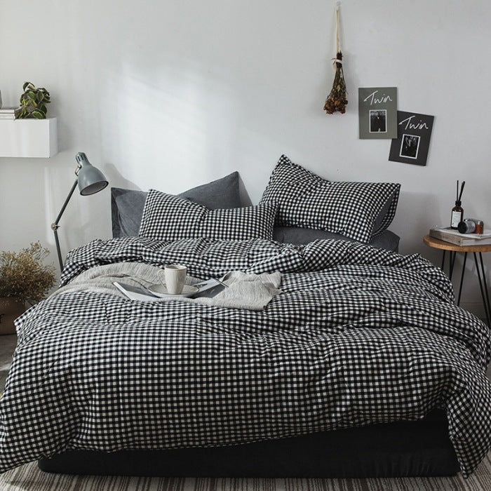 Japanese-Style Washed Cotton Bedding Set - 100% Pure Cotton Four-Piece
