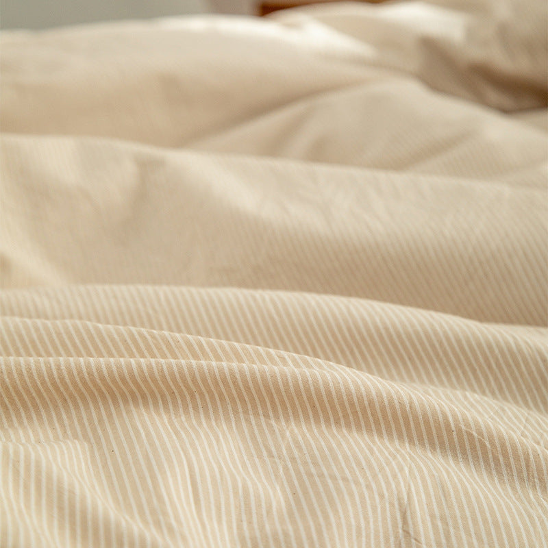 Japanese-Style Washed Cotton Bedding Set - 100% Pure Cotton Four-Piece