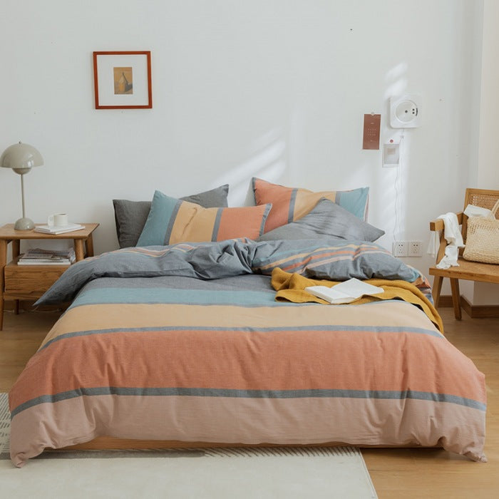 Japanese-Style Washed Cotton Bedding Set - 100% Pure Cotton Four-Piece