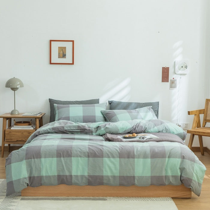 Japanese-Style Washed Cotton Bedding Set - 100% Pure Cotton Four-Piece