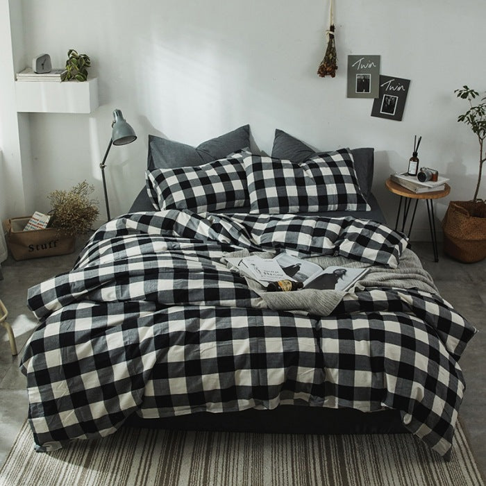 Japanese-Style Washed Cotton Bedding Set - 100% Pure Cotton Four-Piece