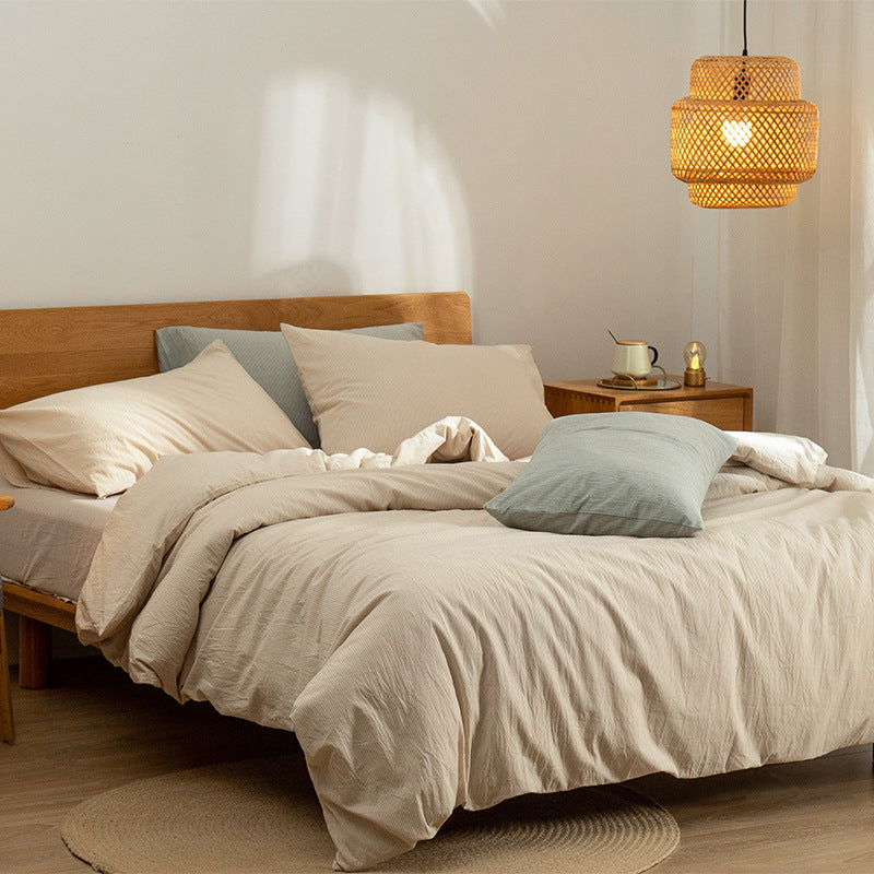 Japanese-Style Washed Cotton Bedding Set - 100% Pure Cotton Four-Piece