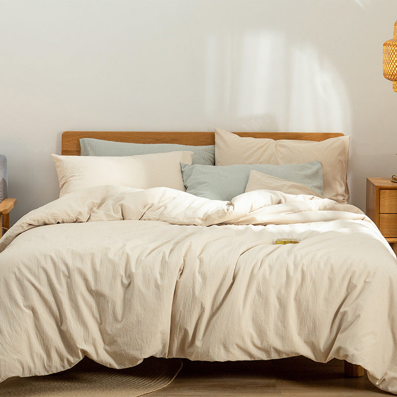 Japanese-Style Washed Cotton Bedding Set - 100% Pure Cotton Four-Piece